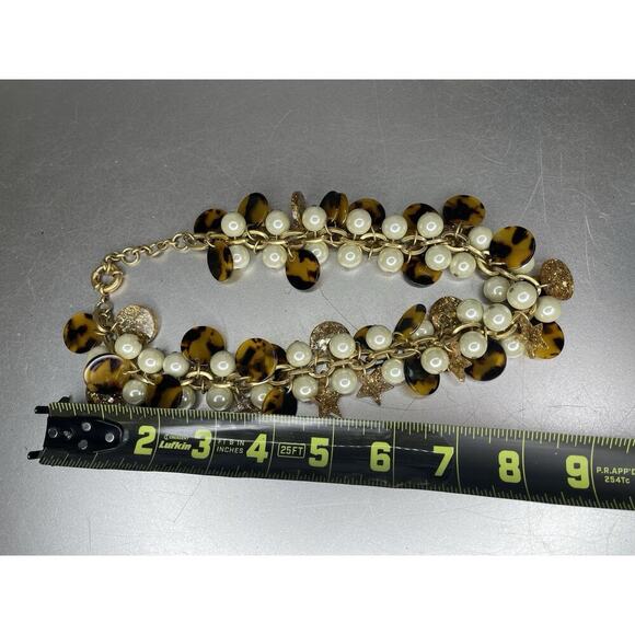 Y2K JCrew Set Pearl Tortoise Shell Stars Charm Necklace Bracelet Statement - Picture 5 of 6